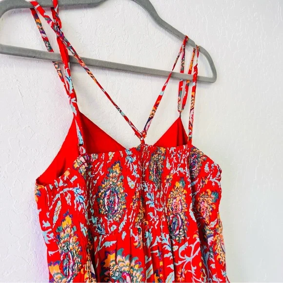 Anthropologie Red Floral Marina Sleep Jumpsuit Romper Medium - Picture 10 of 14